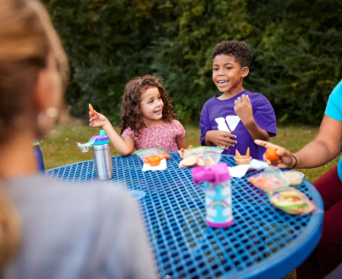 Children eating lunch outside